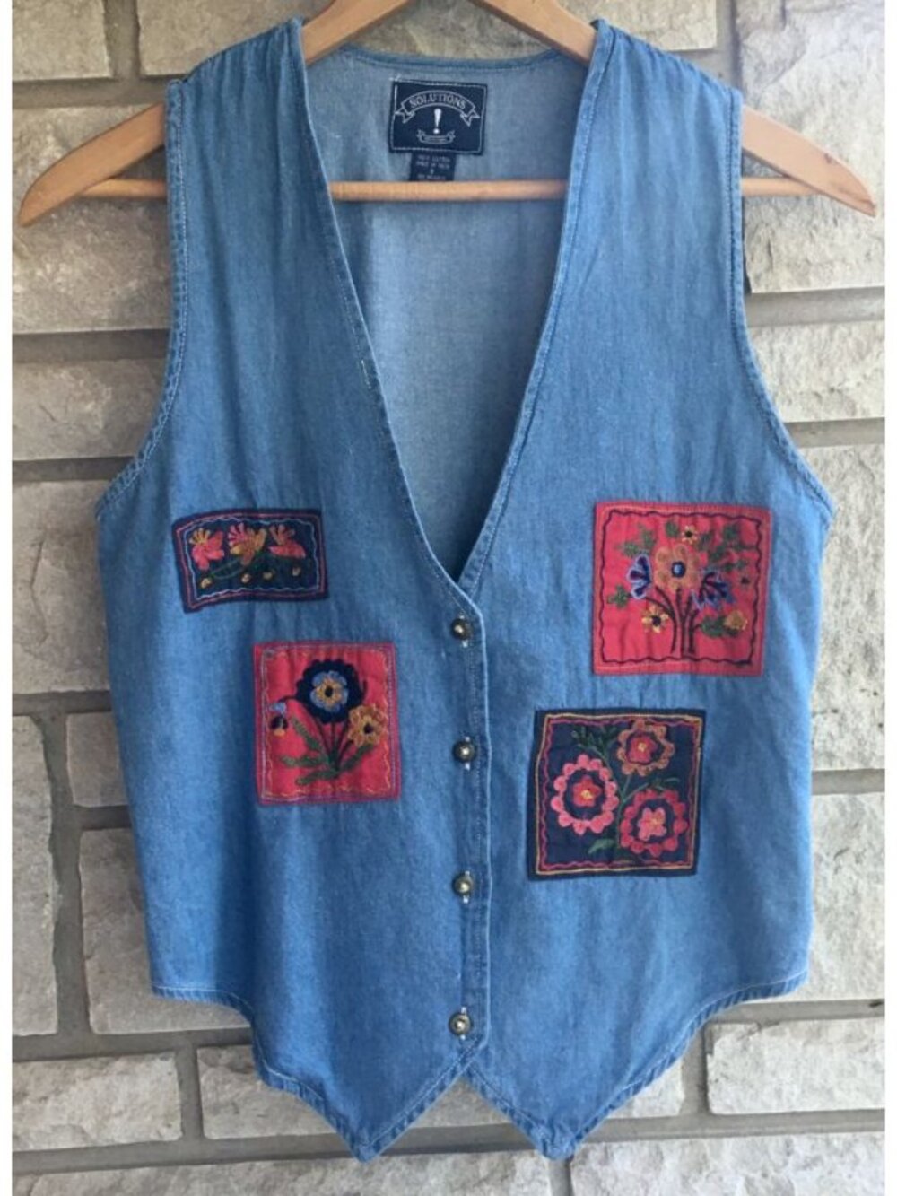 90s 'School Teacher' Chambray Vest with Floral Patches
